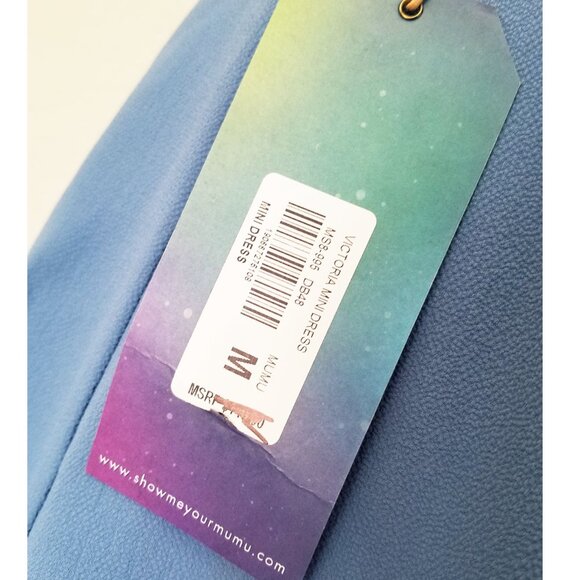 NEW Show Me Your Mumu Victoria Mini Dress Crisscross Laced Up Back Blue M $140 - Picture 9 of 13